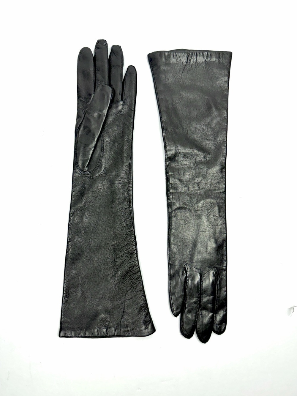 Vintage Black Long Leather Gloves Lined size 6 made in Italy